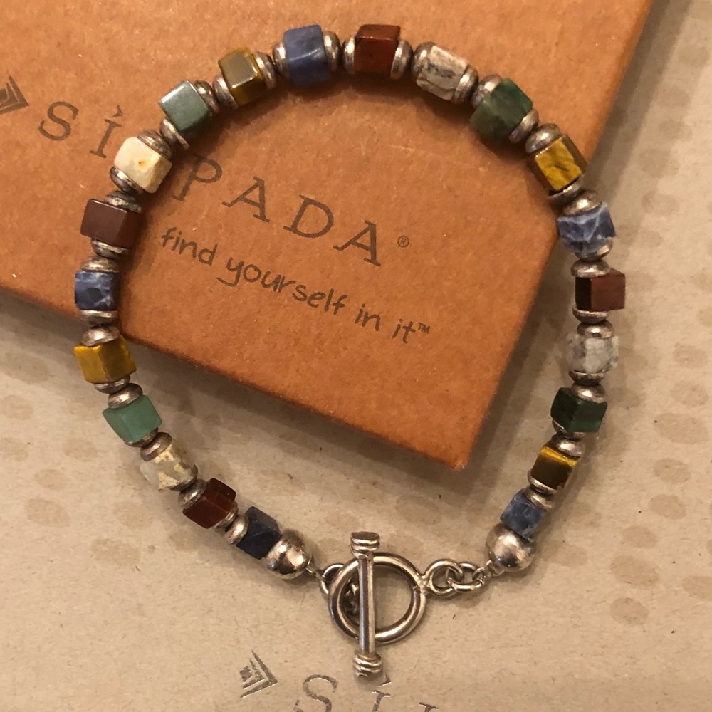 Silpada Sterling Silver Multi-Color Semi-Precious Cubed Gemstone Bracelet B0817